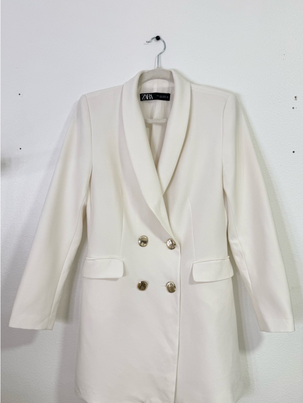 Zara Cream Double-Breasted Shawl Collar Blazer - Picture 1 of 4